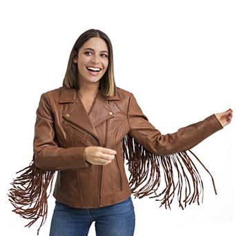 Plus Size Whet Blu Daisy Fringed Asymmetrical Moto Leather Jacket