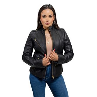 Plus Size Whet Blu Madelin Quilted Moto Leather Jacket