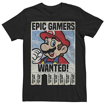 Men's Nintendo Super Mario Epic Gamers Wanted Mario Wrinkled Poster Tee