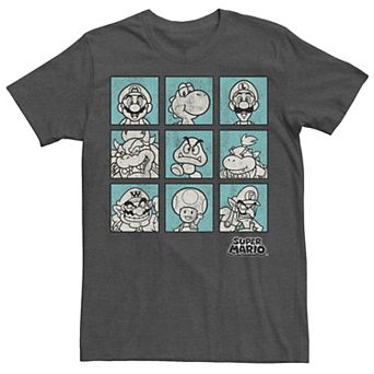 Men's Nintendo Super Mario Teal Character Boxes Graphic Tee