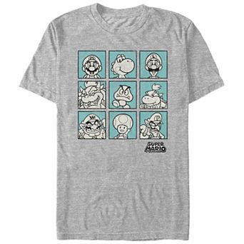 Men's Nintendo Super Mario Teal Character Boxes Graphic Tee