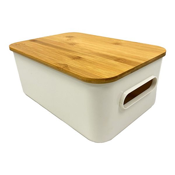 Sonoma Goods For Life® Plastic Bin with Bamboo Lid - White (LARGE)