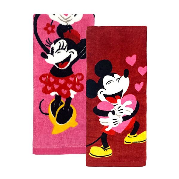 Set of 2 Disney Dish Towels Minnie & Mickey Mouse Faces Pink Tea Towel  Kitchen