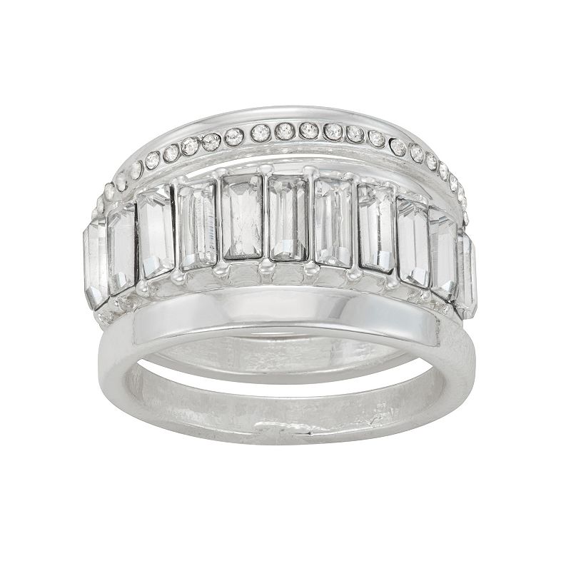 LC Lauren Conrad Baguette Ring Set, Womens, Size: 7, Silver