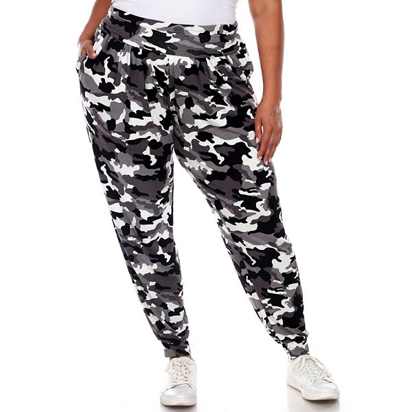 Plus Size White Mark Camo Harem Jogger Pants