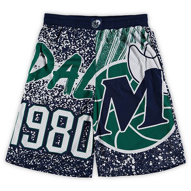 Men's Mitchell & Ness Navy/Green Dallas Mavericks Jumbotron 3.0 Shorts