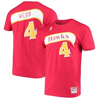 Men's Mitchell & Ness Spud Webb Red Atlanta Hawks Hardwood Classics Name & Number T-Shirt