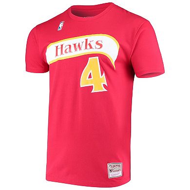 Men's Mitchell & Ness Spud Webb Red Atlanta Hawks Hardwood Classics Name & Number T-Shirt