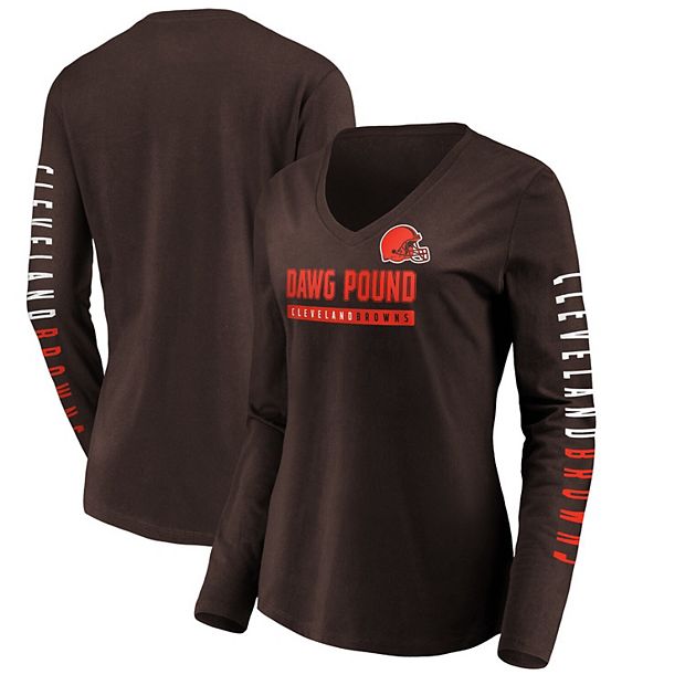 Women's Fanatics Branded Brown Cleveland Browns Slogan V-Neck Long Sleeve  T-Shirt