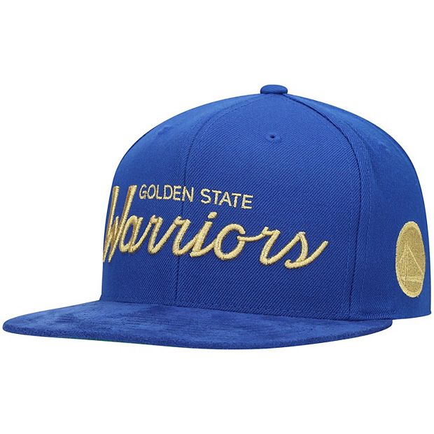 Men's Golden State Warriors Mitchell & Ness White/Royal Heritage Script  Snapback Hat