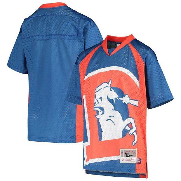 Youth Mitchell & Ness Royal Denver Broncos Historic Logo Big Face Mesh  Jersey