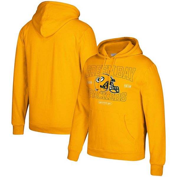 Men's Mitchell & Ness Gold Green Bay Packers Classic Helmet Pullover Hoodie