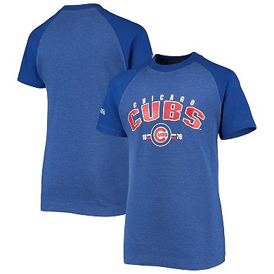 Youth Stitches Heathered Royal Chicago Cubs Raglan T-Shirt