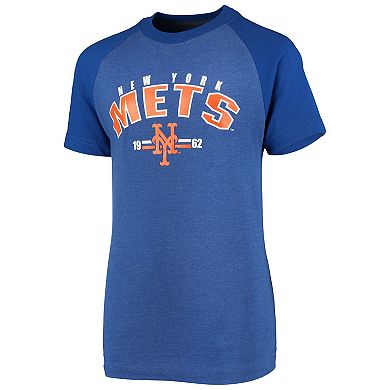 Youth Stitches Heathered Royal New York Mets Raglan T-Shirt