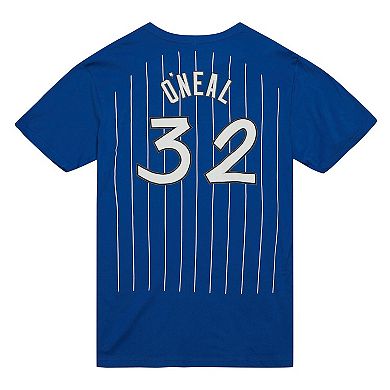 Men's Mitchell & Ness Shaquille O'Neal Blue Orlando Magic Hardwood Classics Stitch Name & Number T-Shirt