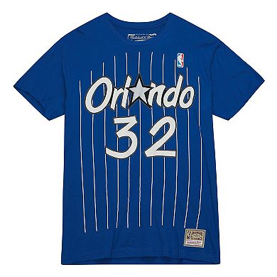 Men's Mitchell & Ness Shaquille O'Neal Blue Orlando Magic Hardwood Classics Stitch Name & Number T-Shirt