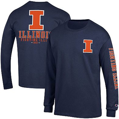 Men's Champion Navy Illinois Fighting Illini Team Stack Long Sleeve T-Shirt