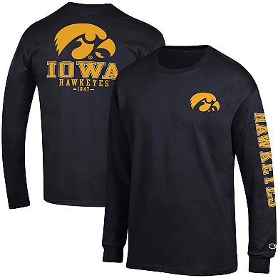 Men's Champion Black Iowa Hawkeyes Team Stack Long Sleeve T-Shirt