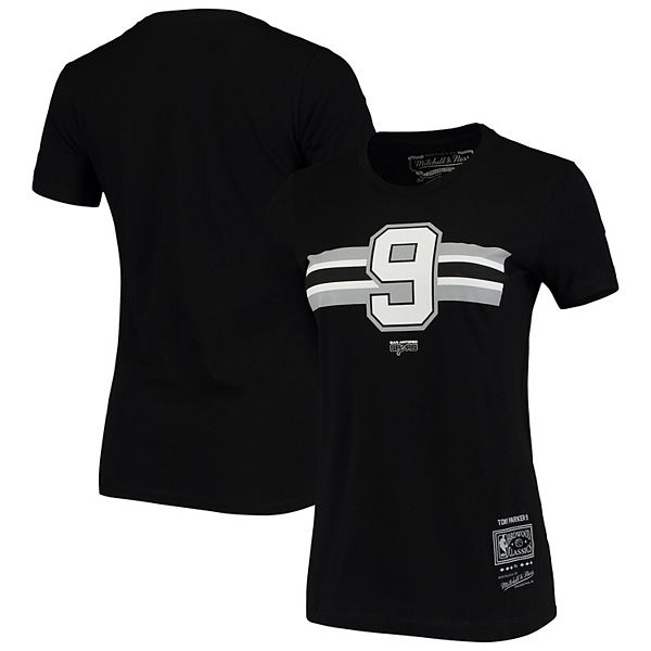 Women's Mitchell & Ness Tony Parker Black San Antonio Spurs Team Stripe  V-Neck T-Shirt