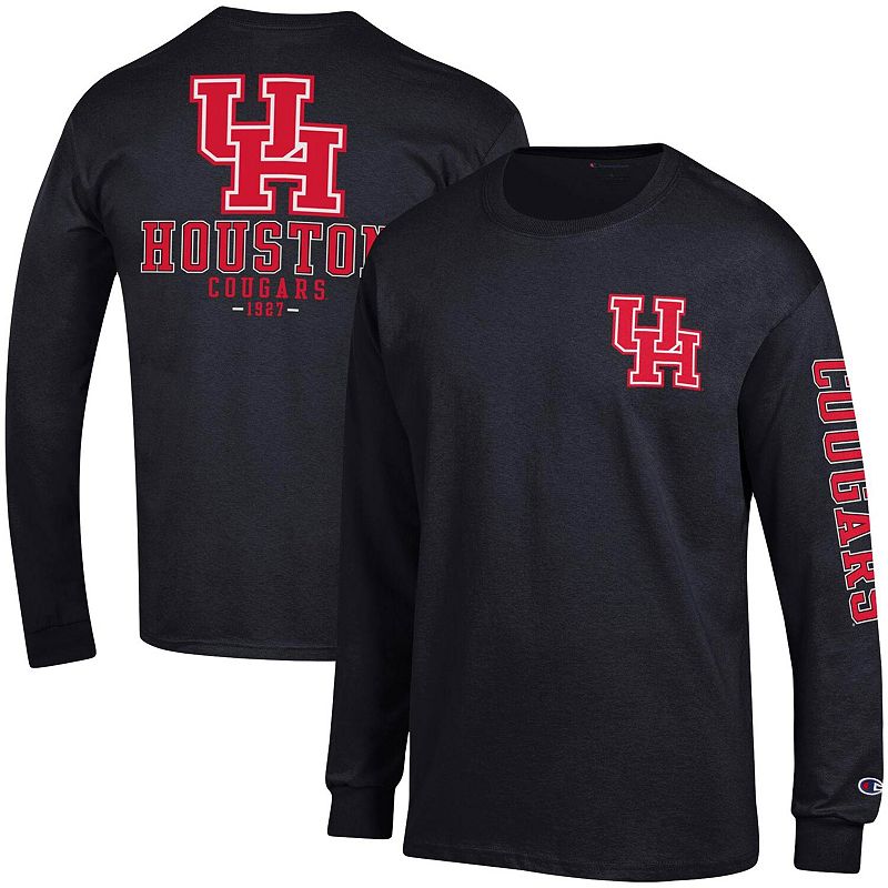 Mens Champion Black Houston Cougars Team Stack Long Sleeve T-Shirt, Size: 