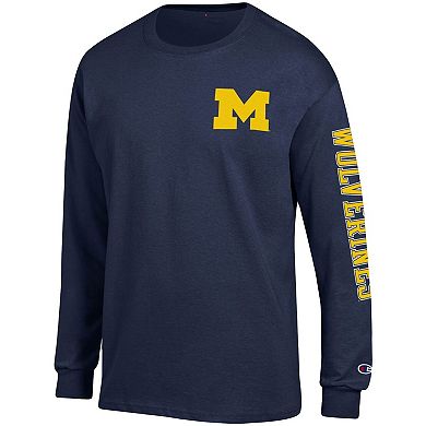 Men's Champion Navy Michigan Wolverines Team Stack Long Sleeve T-Shirt