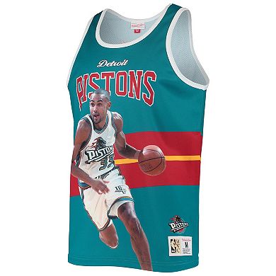 Men's Mitchell & Ness Grant Hill Teal Detroit Pistons Hardwood Classics Player Tank Top