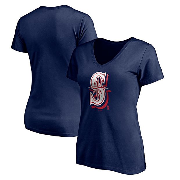 Women's Fanatics Branded Navy Seattle Mariners Red White & Team V-Neck T- Shirt
