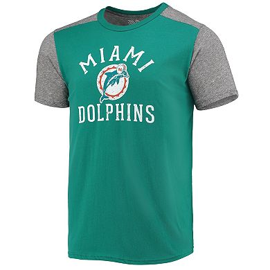 Men's Majestic Threads Aqua/Heathered Gray Miami Dolphins Gridiron Classics Field Goal Slub T-Shirt