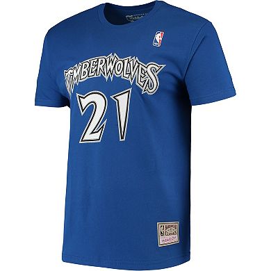 Men's Mitchell & Ness Kevin Garnett Blue Minnesota Timberwolves Hardwood Classics Stitch Name & Number T-Shirt