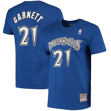 Men's Mitchell & Ness Kevin Garnett Blue Minnesota Timberwolves Hardwood Classics Stitch Name & Number T-Shirt