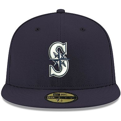 Men's New Era Navy Seattle Mariners Logo White 59FIFTY Fitted Hat