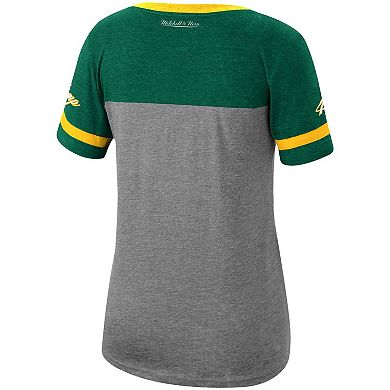 Women's Mitchell & Ness Shawn Kemp Heathered Charcoal Seattle SuperSonics Team Captain V-Neck T-Shirt