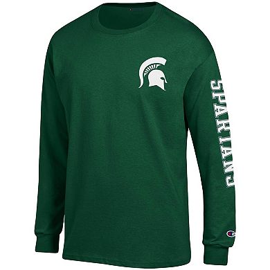 Men's Champion Green Michigan State Spartans Team Stack Long Sleeve T-Shirt