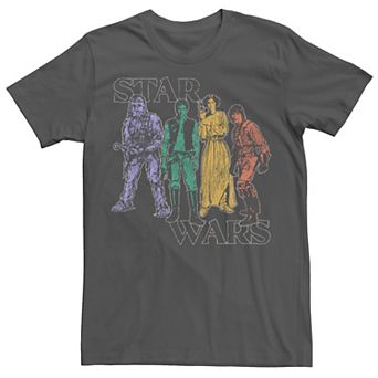 Men's Star Wars Luke Leia Han Solo Chewbacca Rainbow Colors Tee