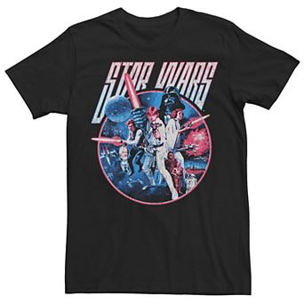 Men's Star Wars Luke Han & Leia Battle Darth Vadar Retro Poster Tee