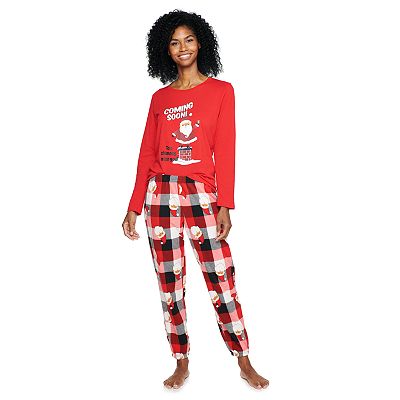 Women s Jammies For Your Families Santa Coming Soon Plaid Pajama Set