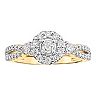 Love Always 10k Gold 5/8 Carat T.W. Diamond Halo Three-Stone Engagement Ring