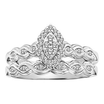 Love Always 10k White Gold 1/5 Carat T.W. Diamond Marquise-Shape Halo Engagement Set