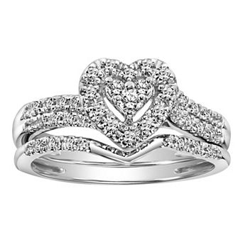Love Always 10k White Gold 1/4 Carat T.W. Diamond Heart Halo Engagement Set