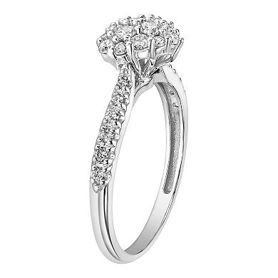 Love Always 10k White Gold 1/2 Carat T.W. Diamond Heart Cluster Engagement Ring