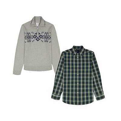 shi4 Boys 4-20 IZOD Solid 1/4 Zip Sweater & Plaid Shirt 2-pc. Set