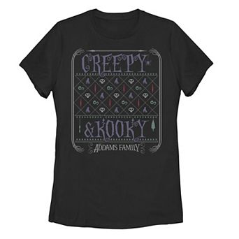 Juniors' The Addams Family Christmas Creepy And Kooky Tee