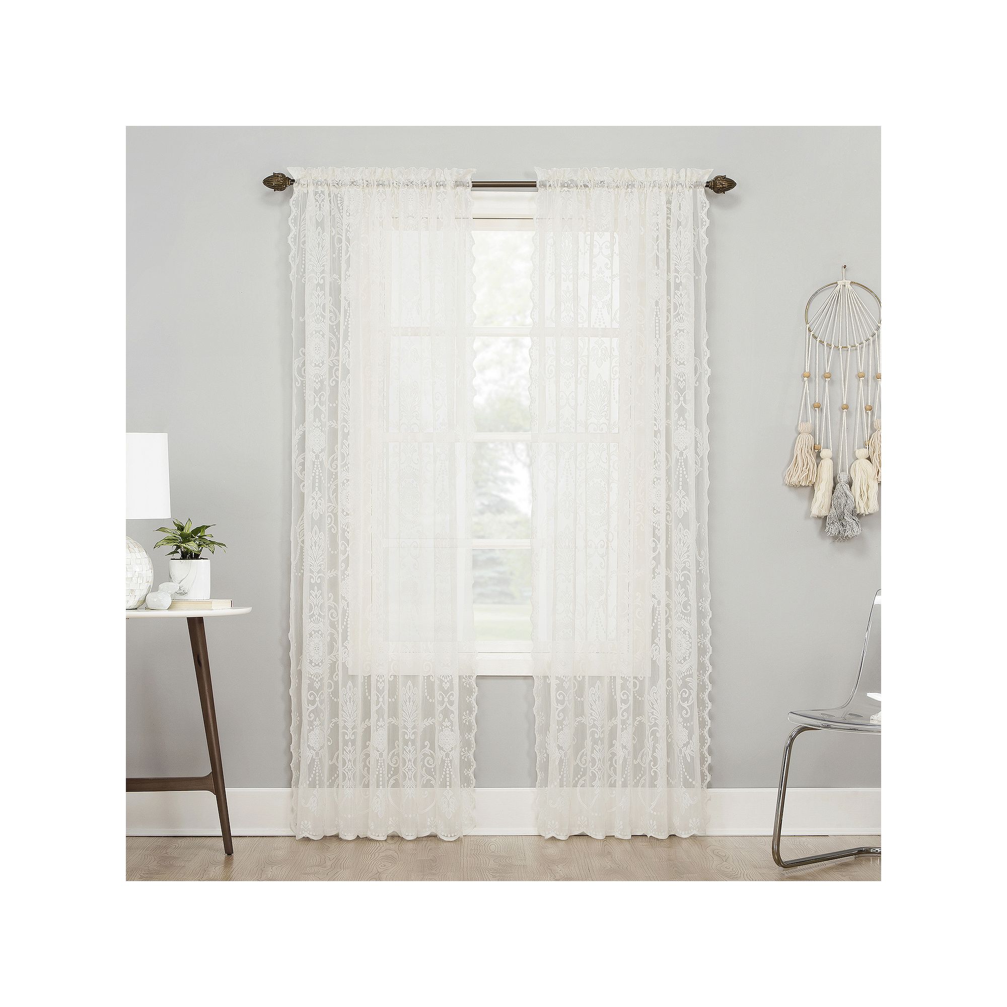 No. 918 Ariella Floral Lace Curtain Panel, Offwhite