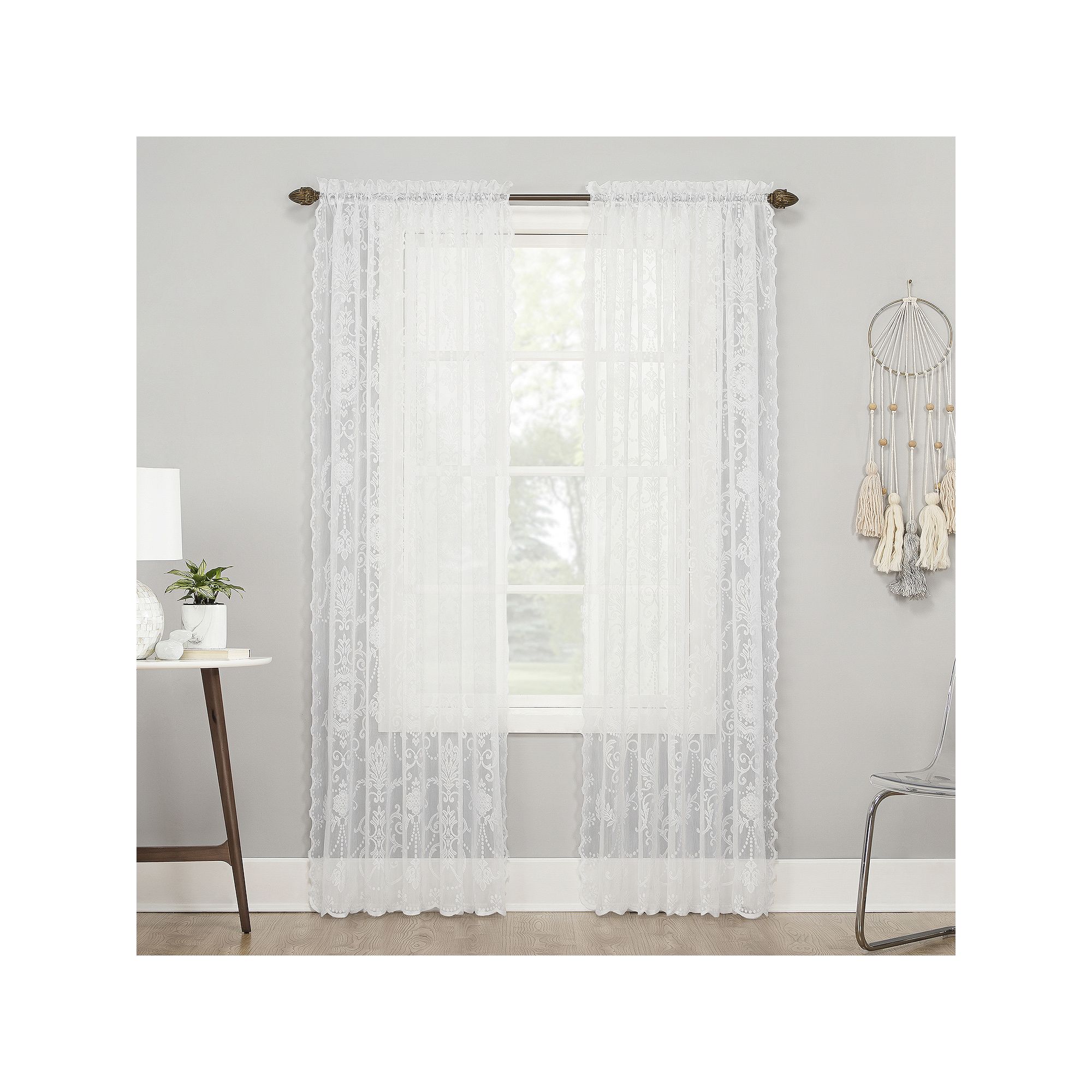 No. 918 Ariella Floral Lace Curtain Panel, White SKU:736244 sku 736244