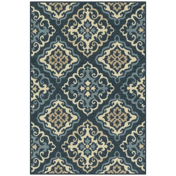 Maples Rugs Diamond Trellis Washable Kitchen and Throw Rug Blue
