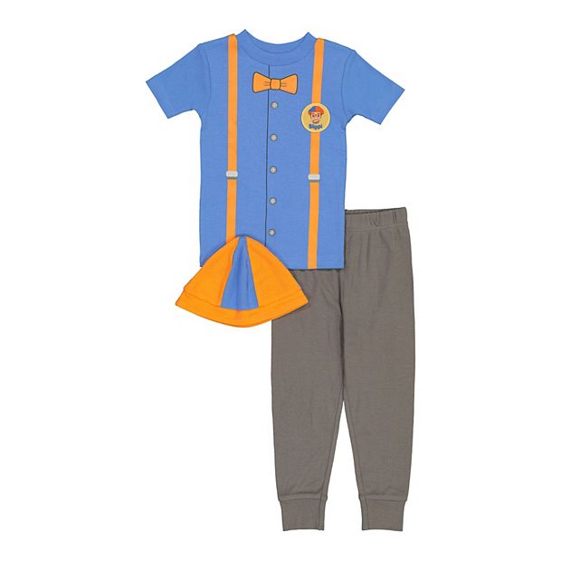 Toddler Boy Blippi Uniform Top, Bottom, & Hat Pajama Set