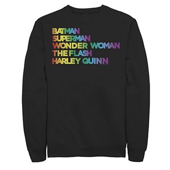 Men's Justice League Member Graidient Rainbow Word Stack Sweatshirt