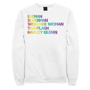 Men's Justice League Member Graidient Rainbow Word Stack Sweatshirt