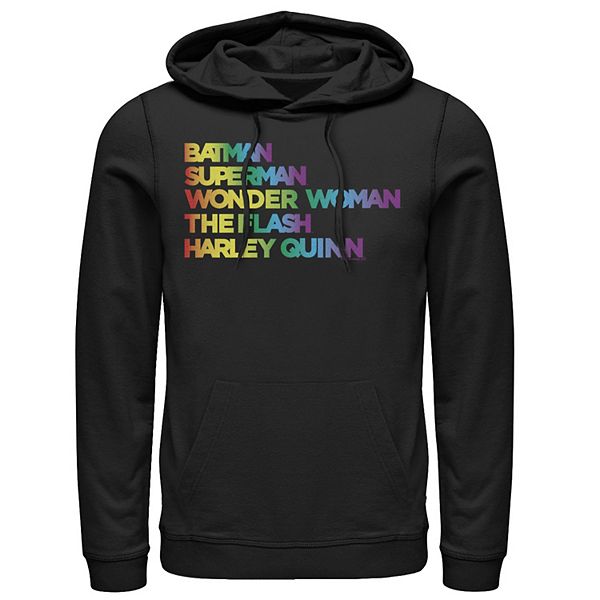 Men's Justice League Member Graidient Rainbow Word Stack Hoodie