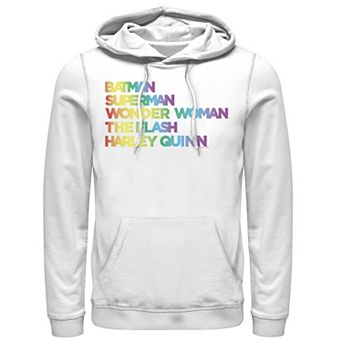Men's Justice League Member Graidient Rainbow Word Stack Hoodie